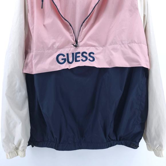 Guess Mens Colorblock Hooded Half Zip Pullover Windbreaker Zipper Front Pocket L - Picture 3 of 13